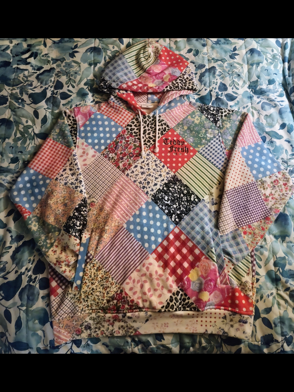 Teddy Fresh Patchwork Quilt Style Hoodie - Multicolor - Cottagecore - Size 2XL